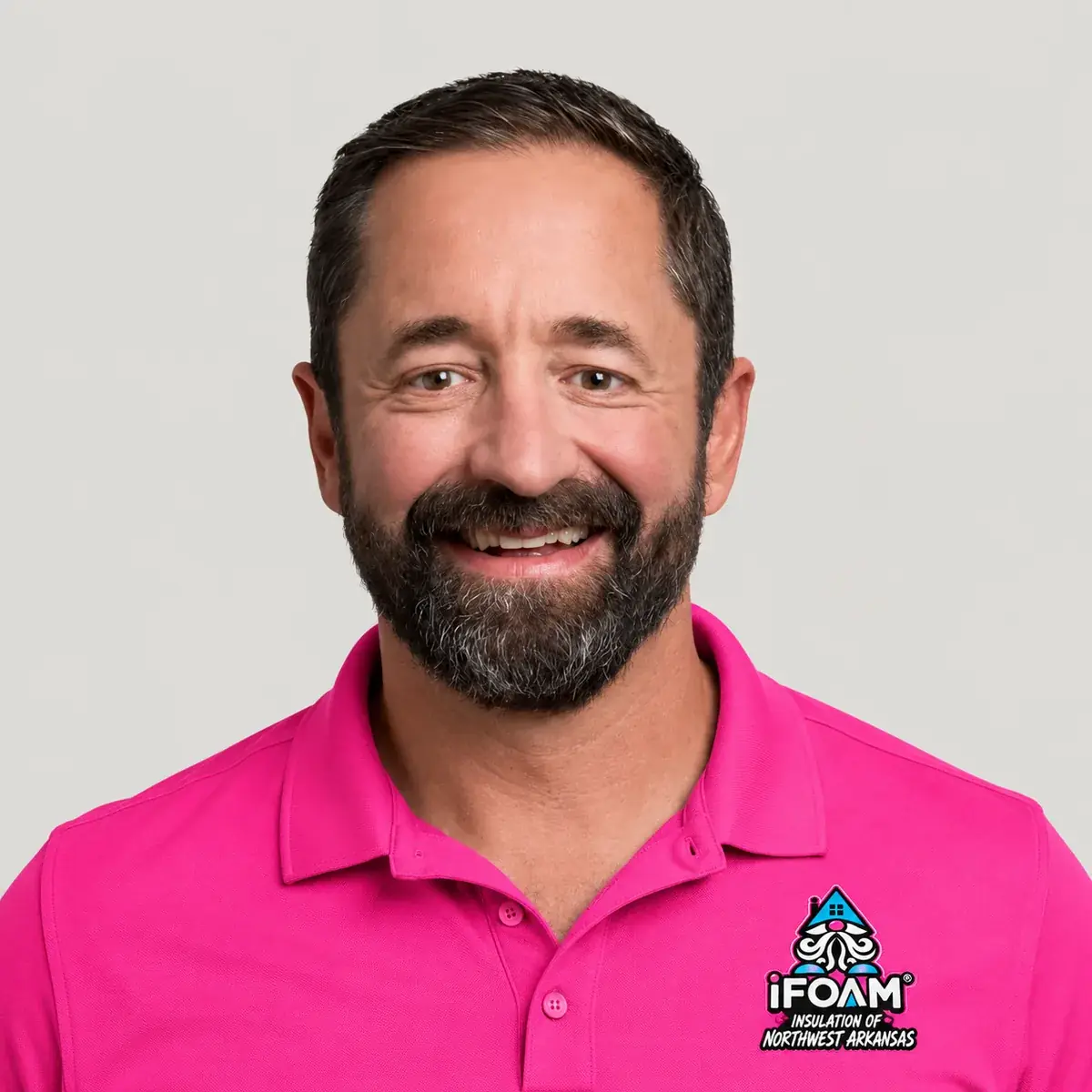 Portrait of the iFOAM Insulation of Northwest Arkansas estimator in a branded polo shirt
